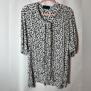 Lane Bryant Black and White Polka Dot Tie-Neck Blouse 18/20